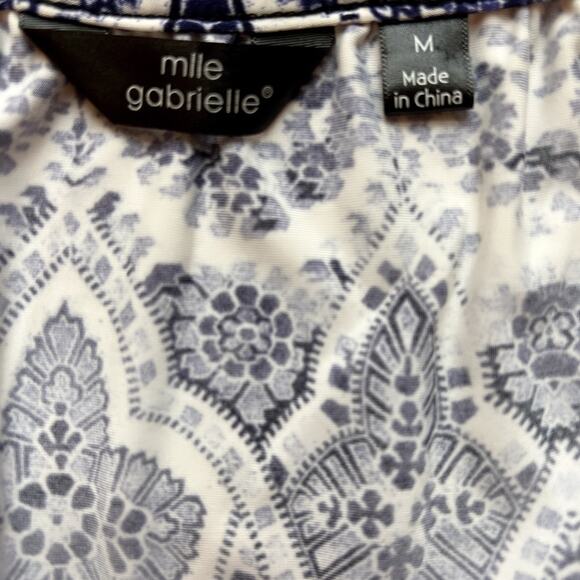 Mlle Gabrielle Dress Size Medium Blue Patterned Boho Scoop Neck 3/4 Sleeves - Picture 5 of 7